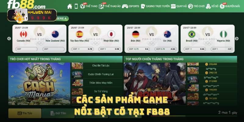 Các sản phẩm game nổi bật có tại FB88